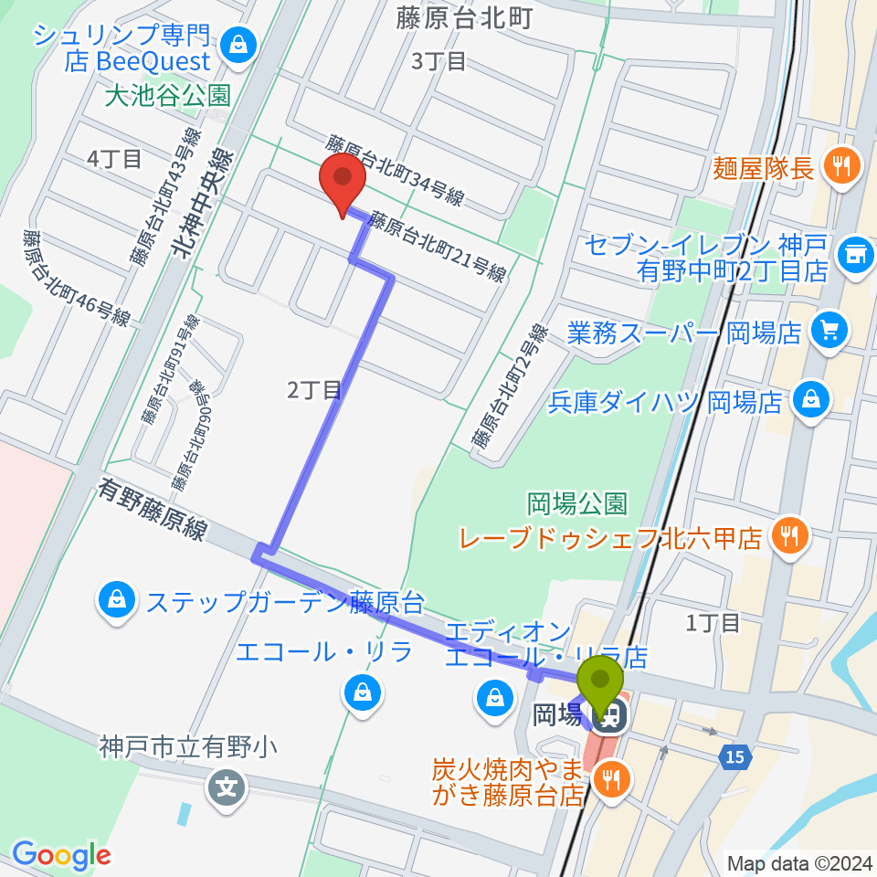 HAMAミュージックの最寄駅岡場駅からの徒歩ルート（約10分）地図