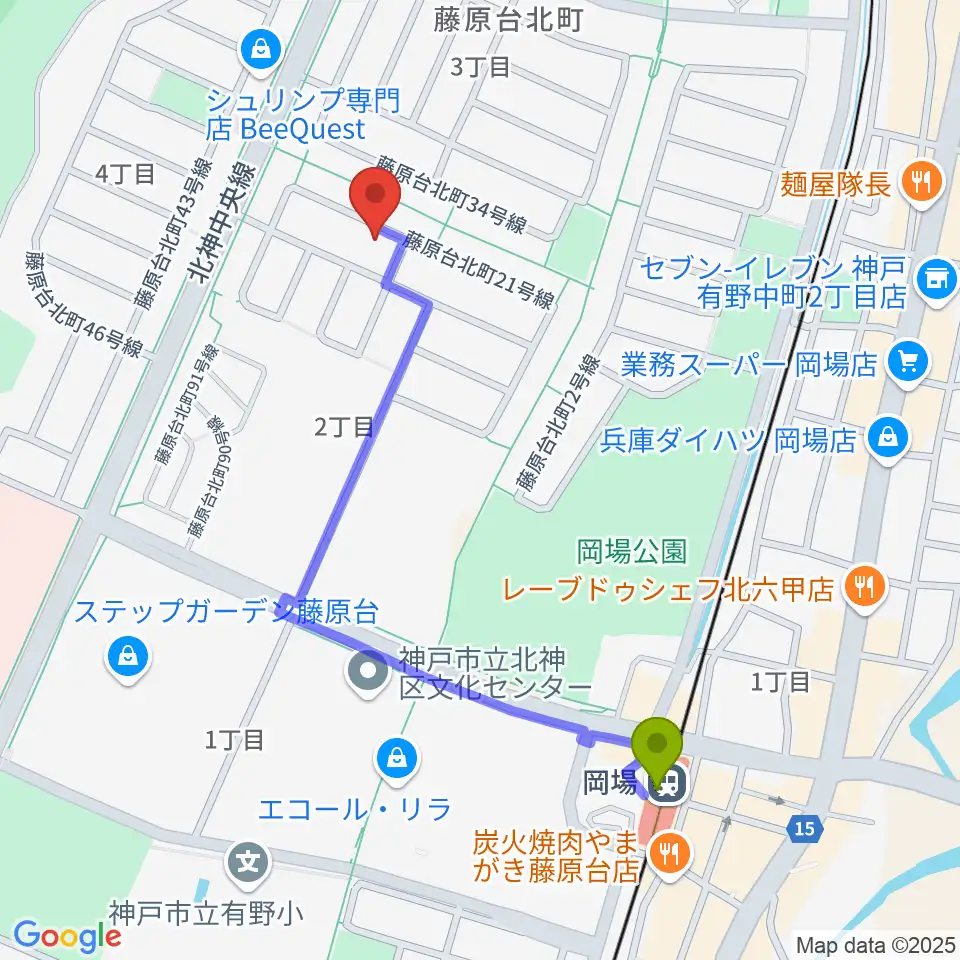 HAMAミュージックの最寄駅岡場駅からの徒歩ルート（約10分）地図