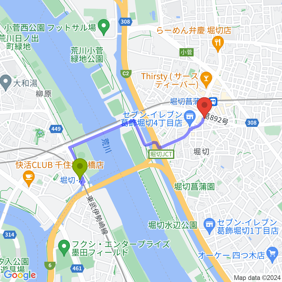 堀切駅からミュージックスクール・ピュアボイスへのルートマップ地図