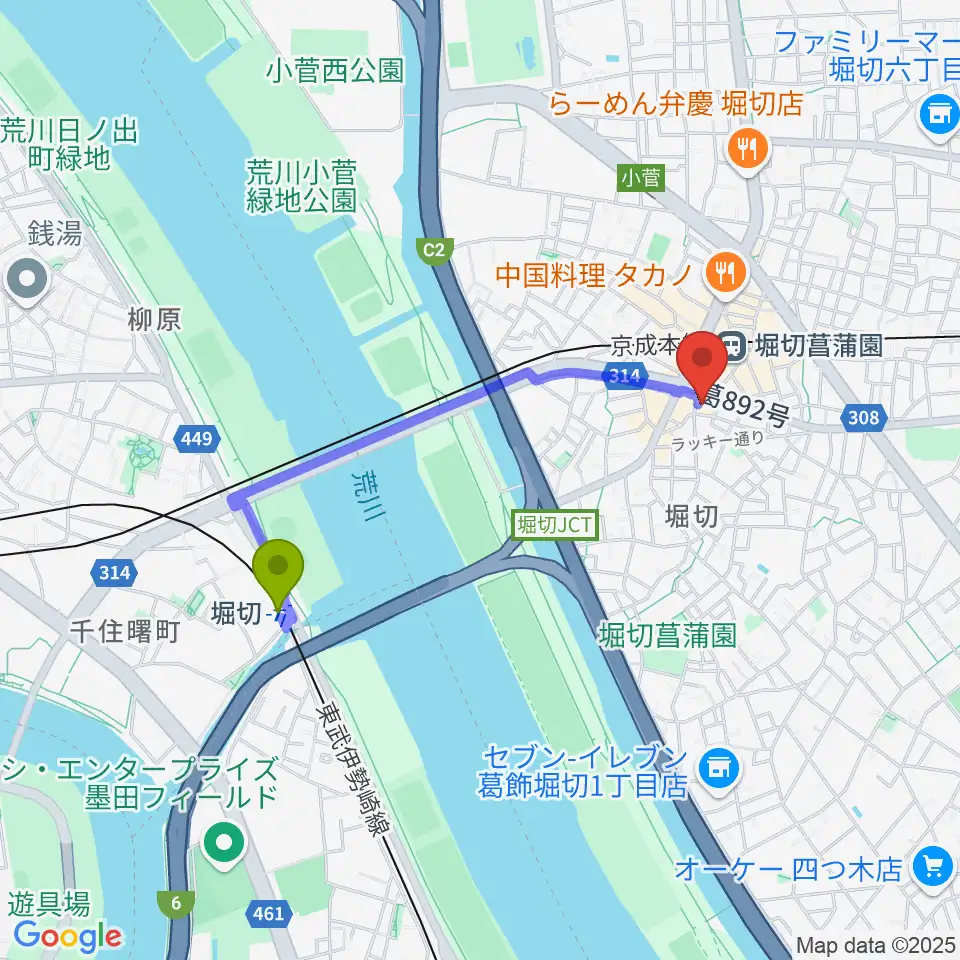 堀切駅からミュージックスクール・ピュアボイスへのルートマップ地図