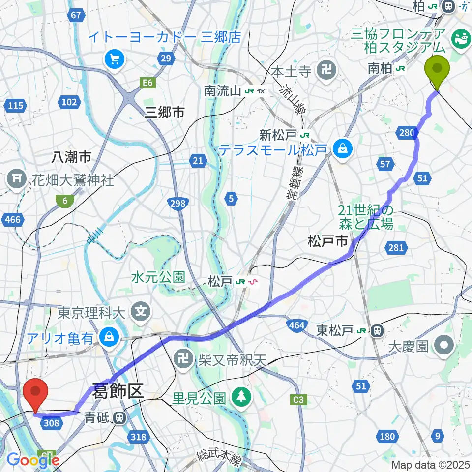 新柏駅からミュージックスクール・ピュアボイスへのルートマップ地図