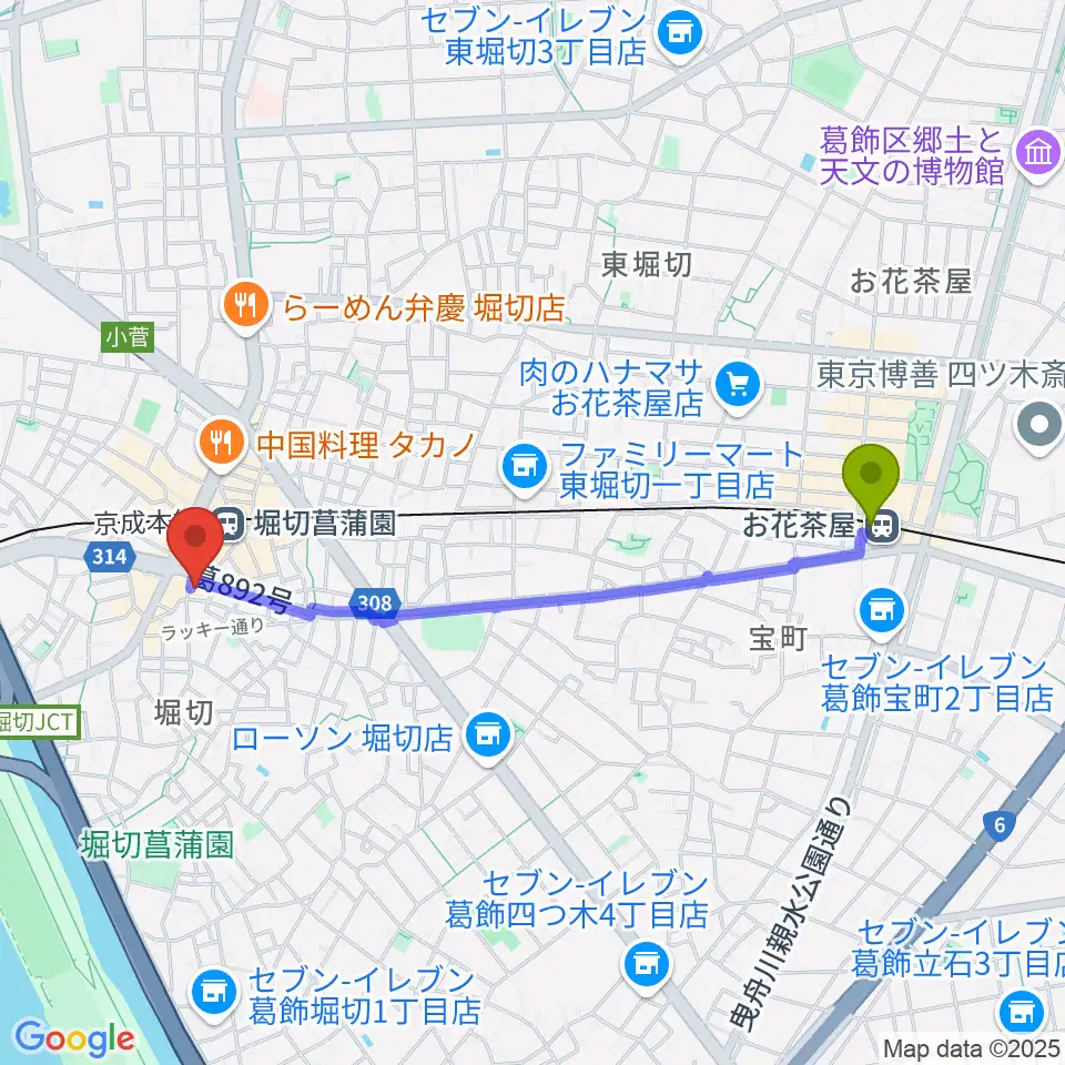 お花茶屋駅からミュージックスクール・ピュアボイスへのルートマップ地図