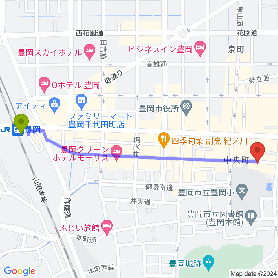 田中音友堂の最寄駅豊岡駅からの徒歩ルート（約13分）地図