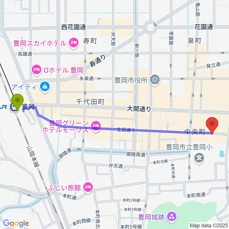田中音友堂の最寄駅豊岡駅からの徒歩ルート（約13分）地図