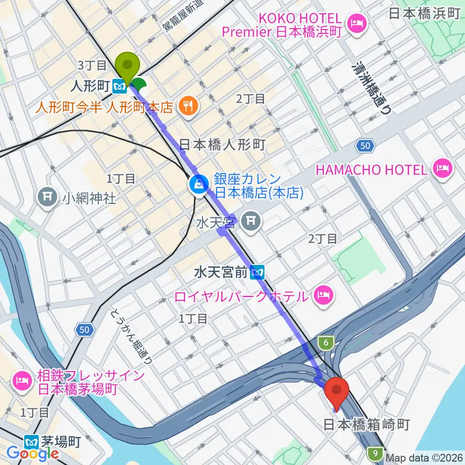 人形町駅からサロン ド モデラートへのルートマップ Mdata 人形町駅からサロン ド モデラートへのルートマップ Mdata