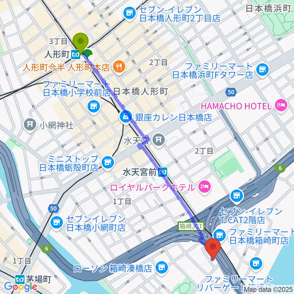 人形町駅からサロン・ド・モデラートへのルートマップ地図