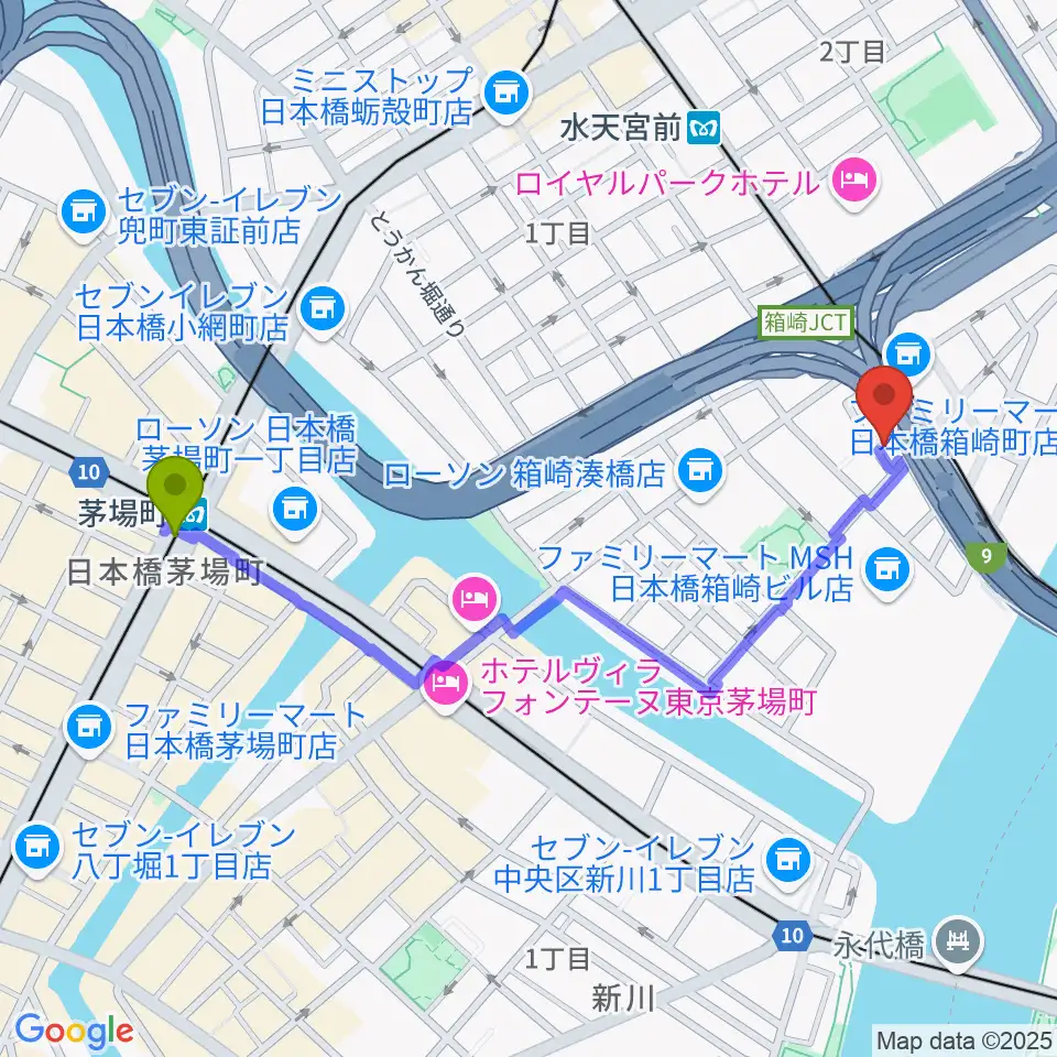 茅場町駅からサロン・ド・モデラートへのルートマップ地図