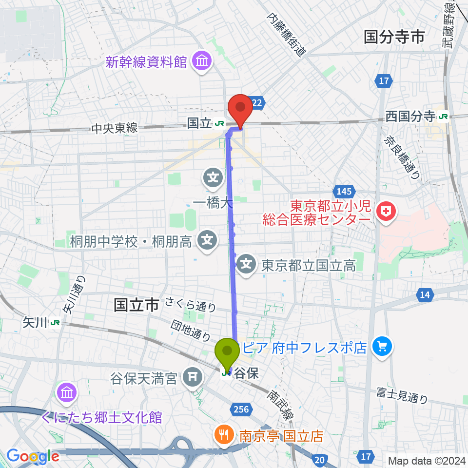 谷保駅からK.STUDIO スタインウェイスタジオへのルートマップ地図