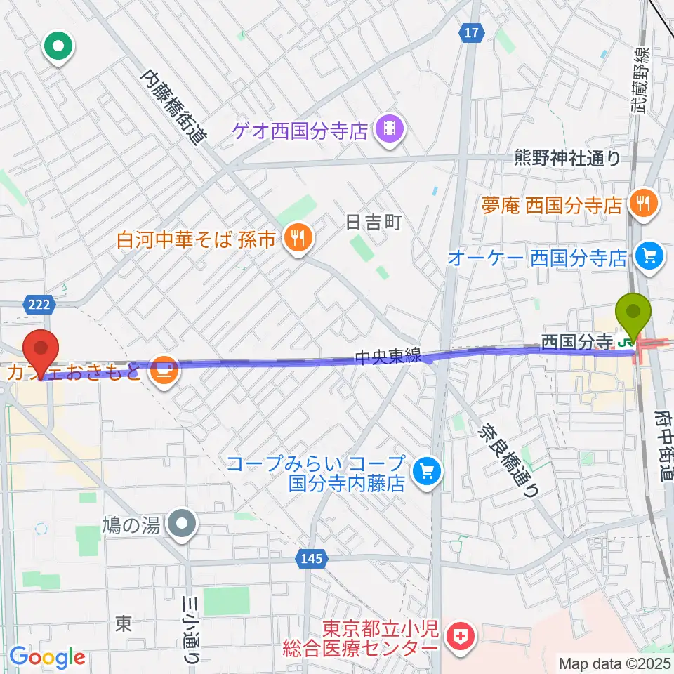 西国分寺駅からK.STUDIO スタインウェイスタジオへのルートマップ地図