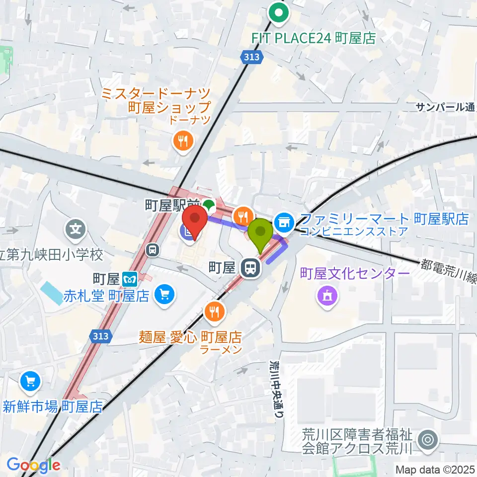 ムーブ町屋の最寄駅町屋駅からの徒歩ルート（約1分）地図