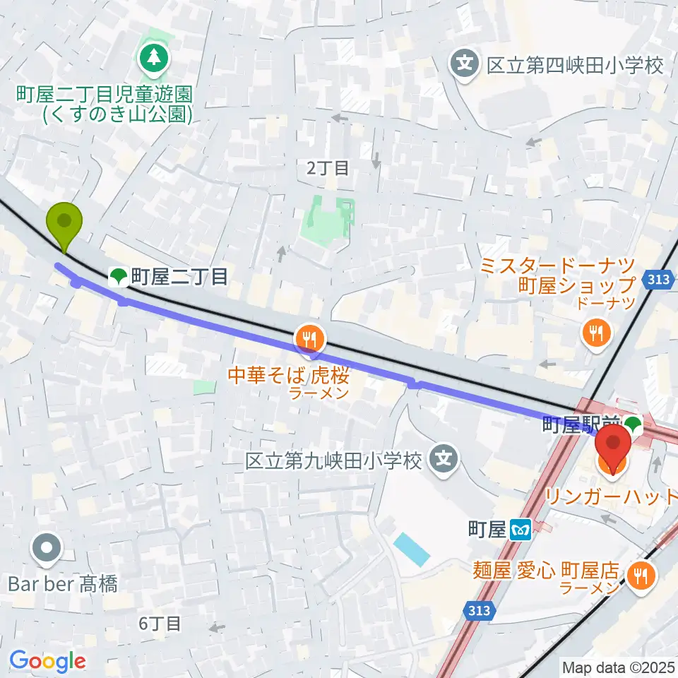 町屋二丁目駅からムーブ町屋へのルートマップ地図