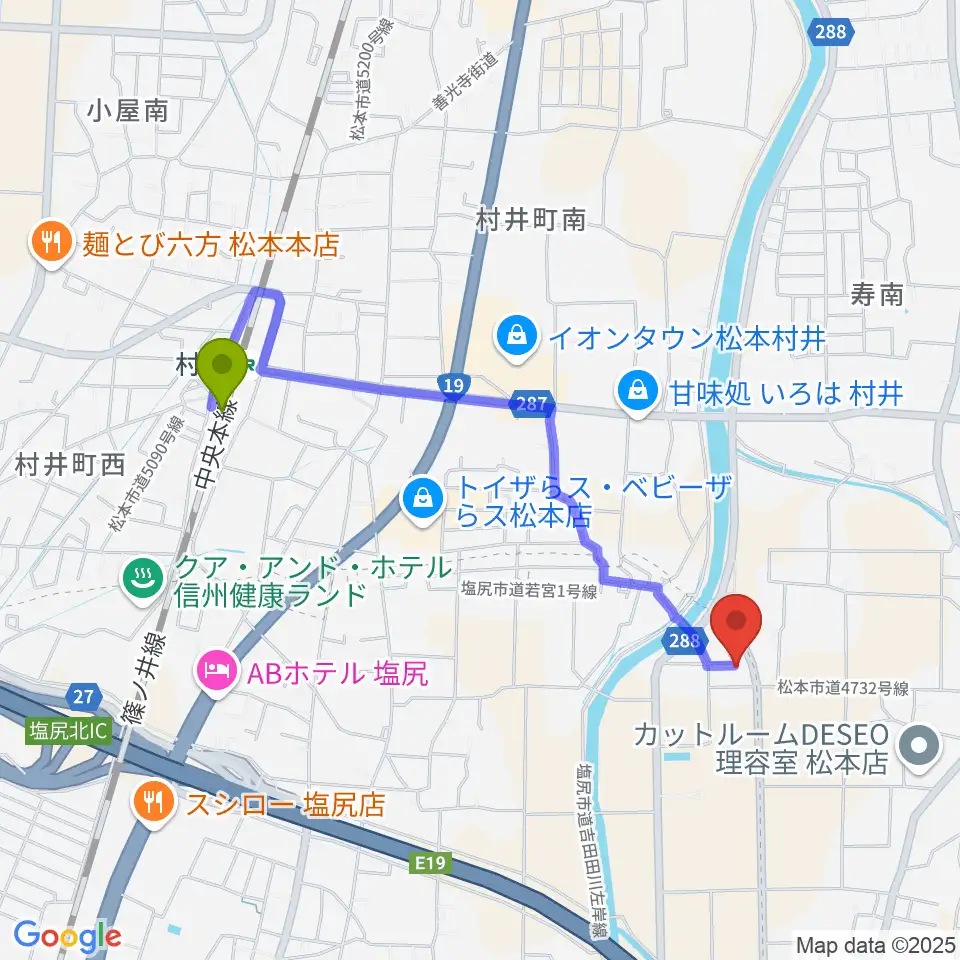 関澤真由美マリンバ教室の最寄駅村井駅からの徒歩ルート（約18分）地図