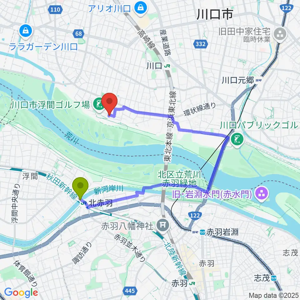 北赤羽駅から大山音楽教室へのルートマップ地図