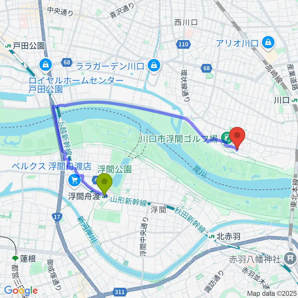 浮間舟渡駅から大山音楽教室へのルートマップ地図