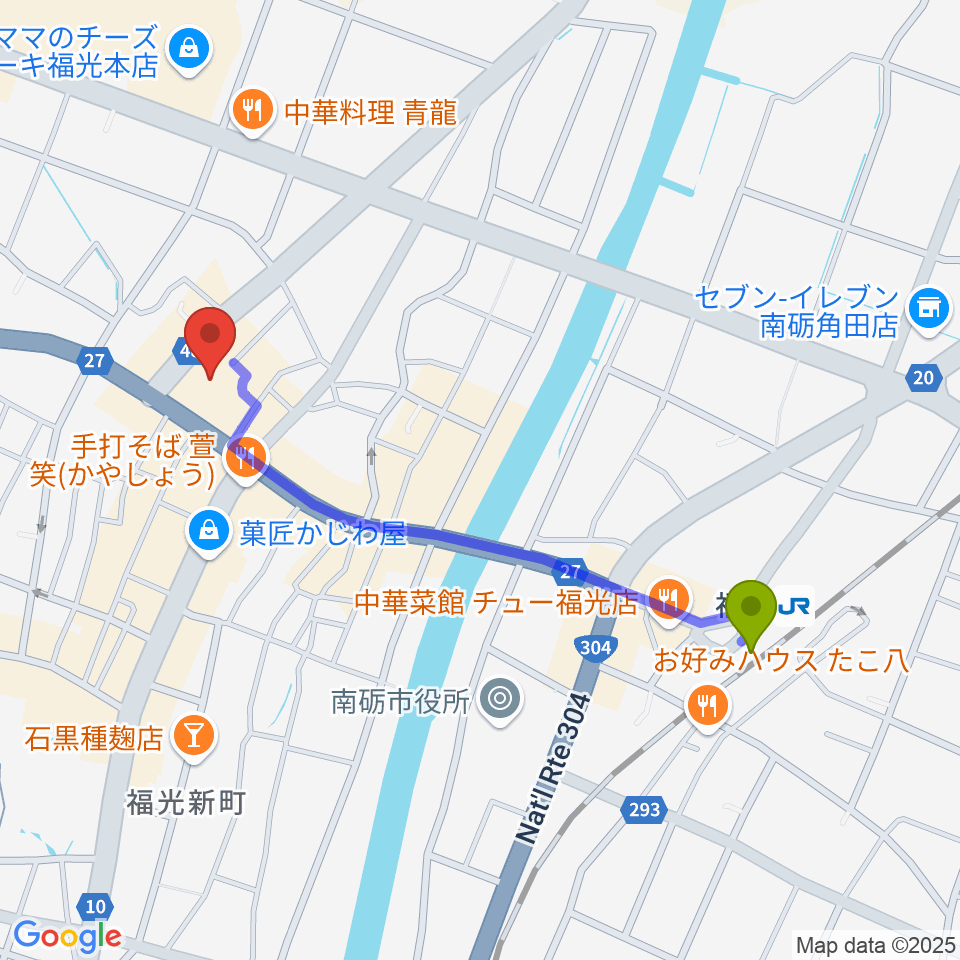 音楽堂福光スタジオベルの最寄駅福光駅からの徒歩ルート（約10分）地図