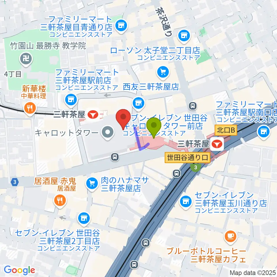 世田谷パブリックシアターの最寄駅三軒茶屋駅からの徒歩ルート（約1分）地図