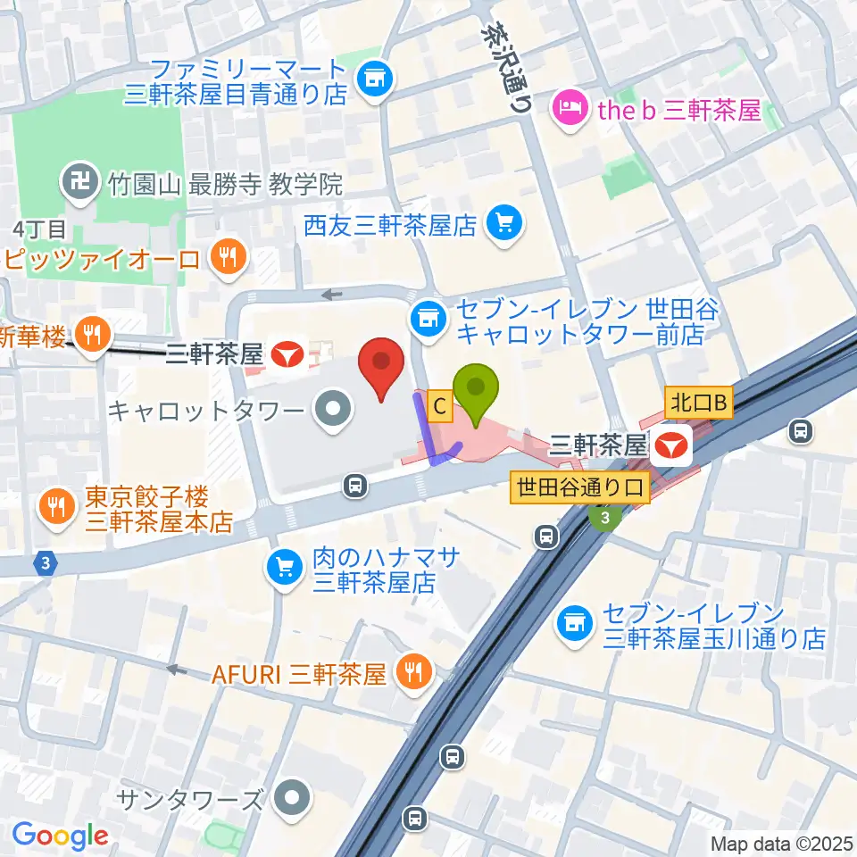 世田谷パブリックシアターの最寄駅三軒茶屋駅からの徒歩ルート（約1分）地図