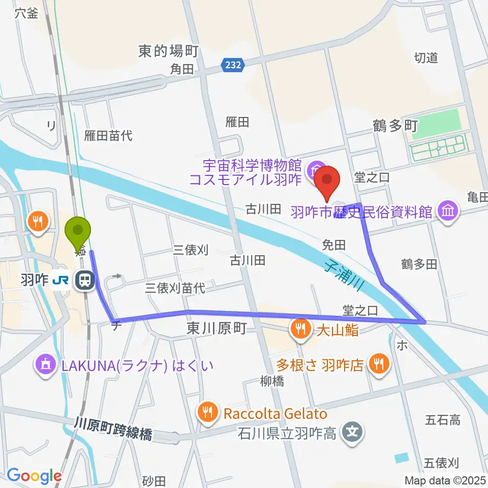 コスモアイル羽咋の最寄駅羽咋駅からの徒歩ルート（約8分）地図