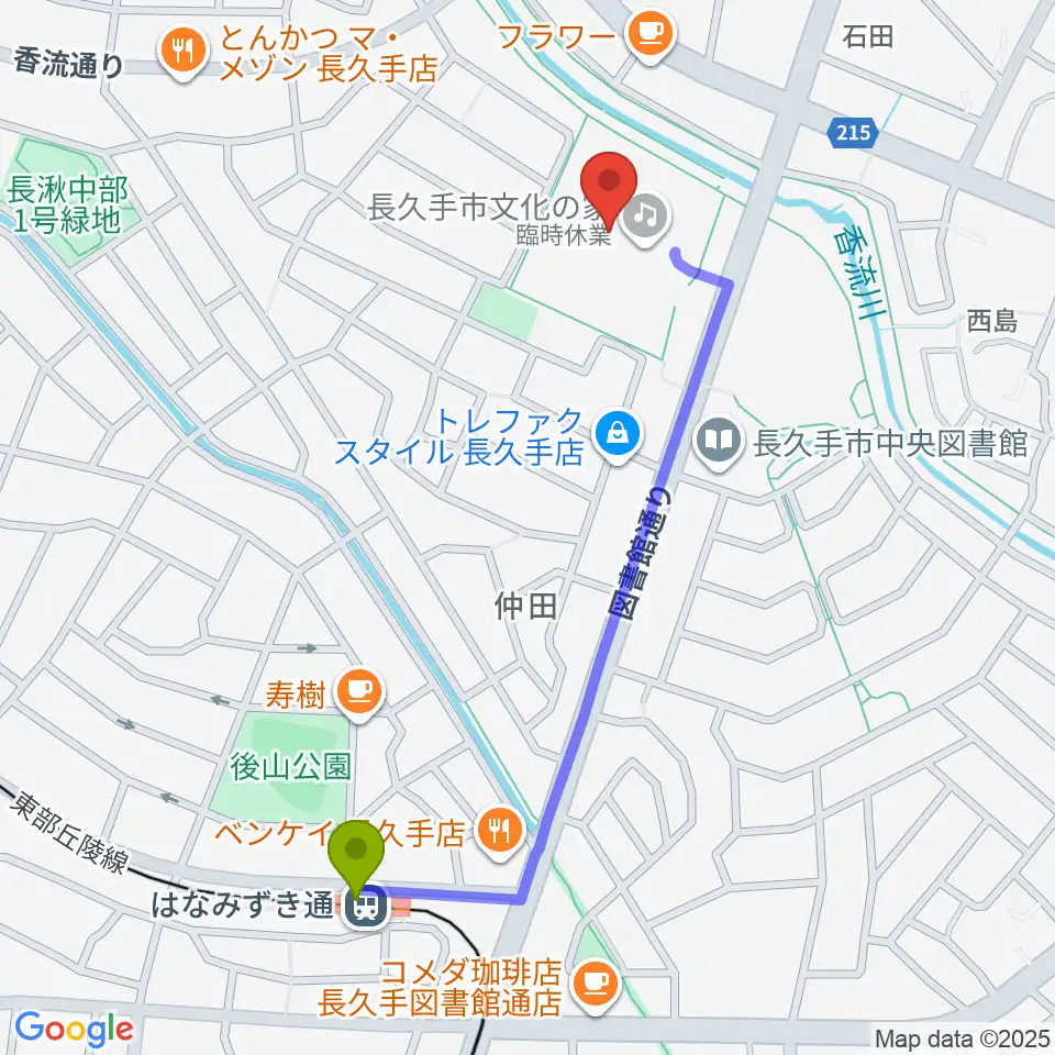 長久手市文化の家の最寄駅はなみずき通駅からの徒歩ルート（約11分）地図