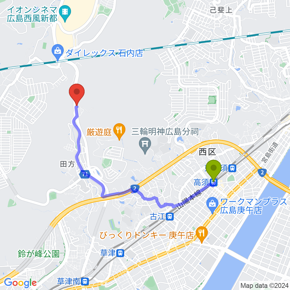 高須駅からクラングぴあの教室へのルートマップ地図