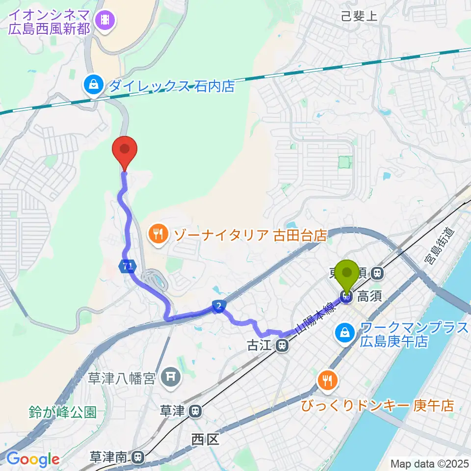 高須駅からクラングぴあの教室へのルートマップ地図
