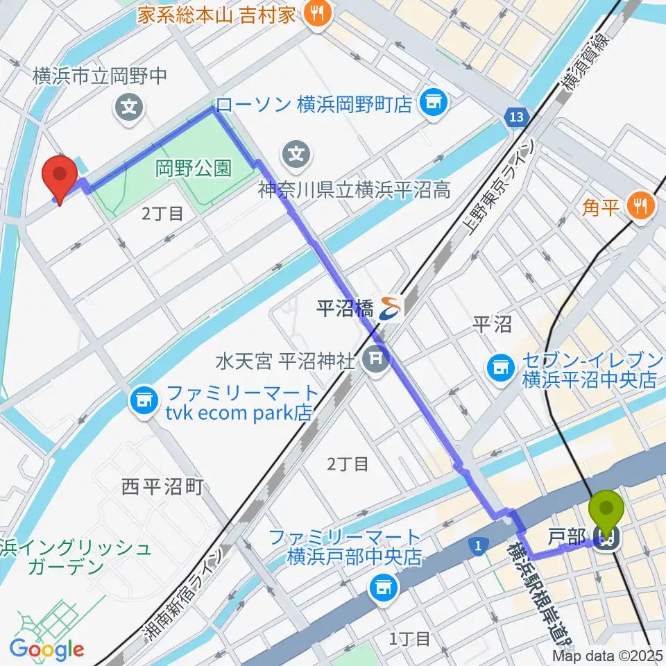 戸部駅からモアハーモニーへのルートマップ地図