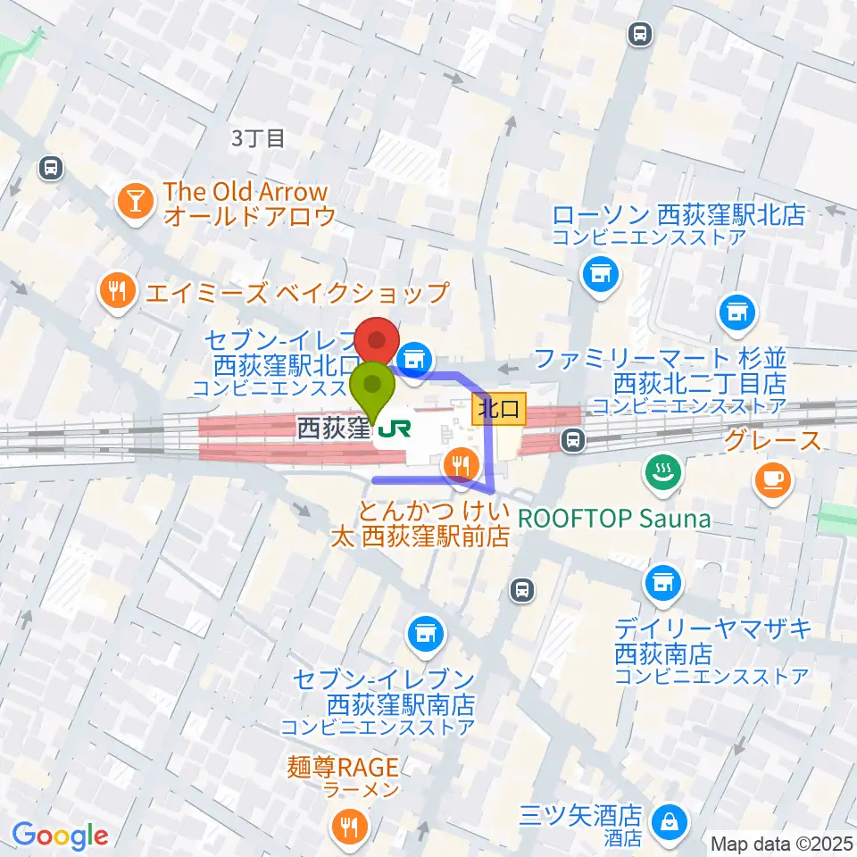 西荻窪ココパームの最寄駅西荻窪駅からの徒歩ルート（約0分）地図