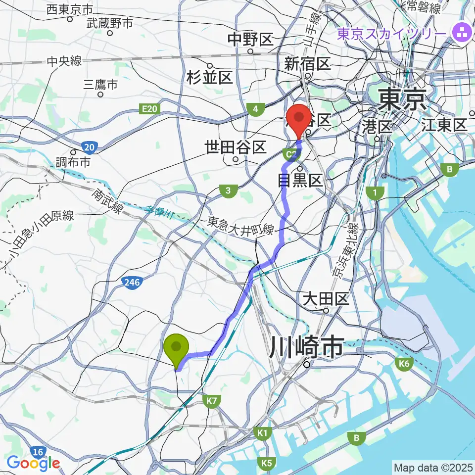 新羽駅からノナカ・パーカッションギャラリーへのルートマップ地図