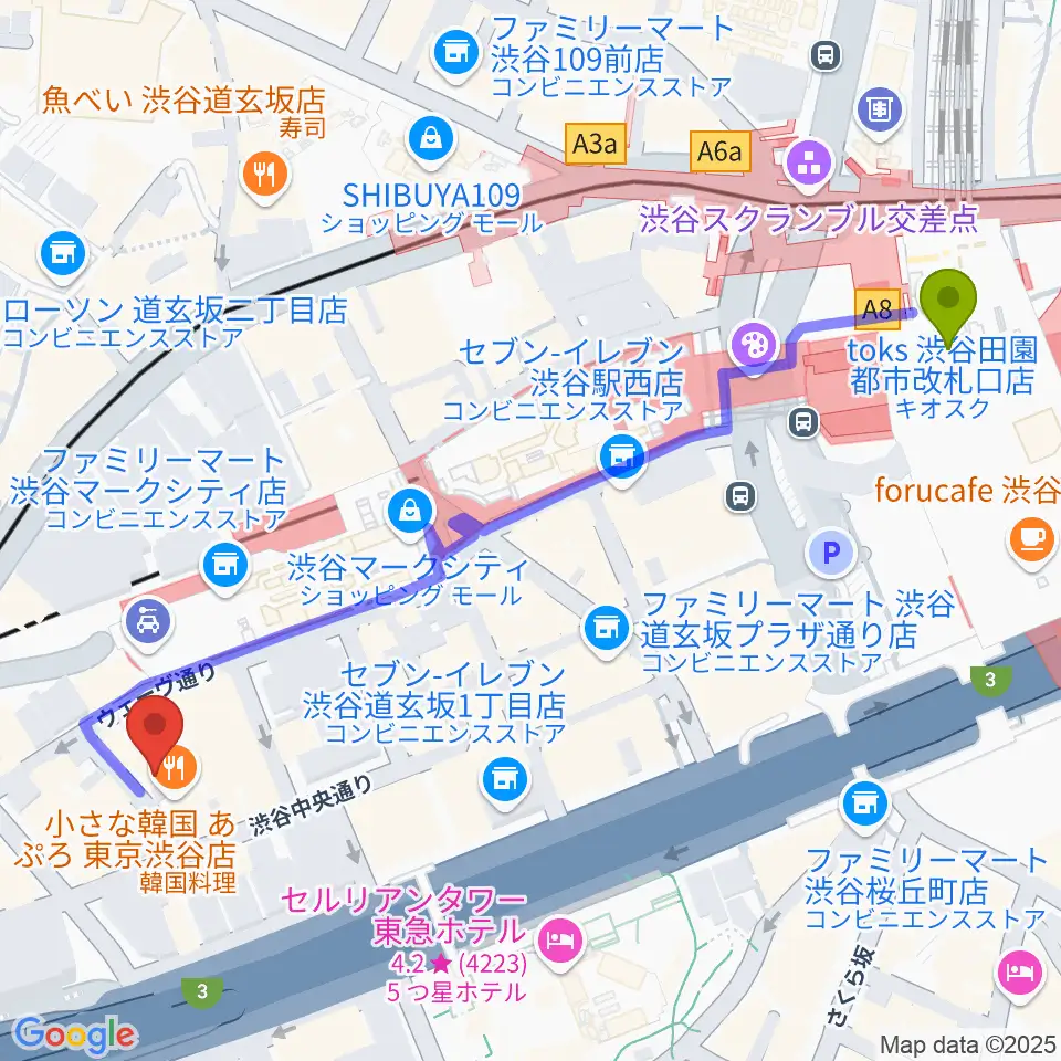 渋谷駅からノナカ・ダブルリードギャラリーへのルートマップ地図