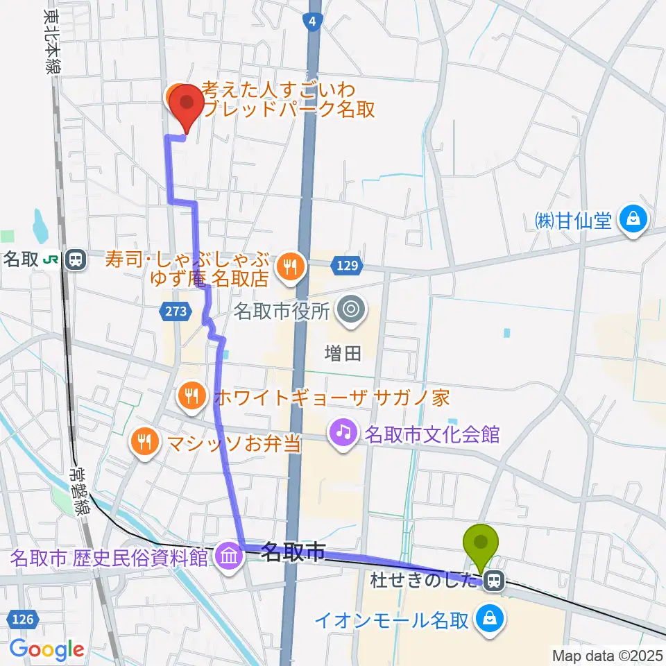 杜せきのした駅から郷ピアノ教室へのルートマップ地図