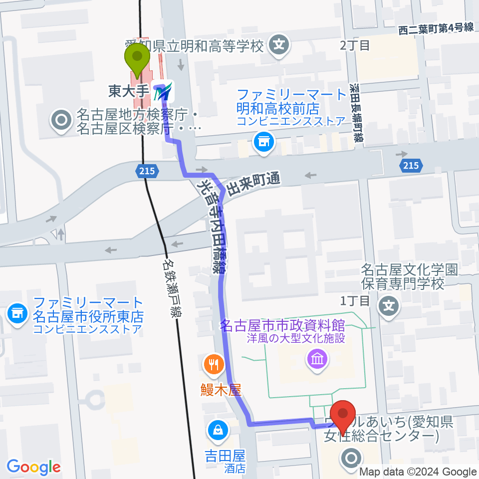 ウィルあいち ウィルホールの最寄駅東大手駅からの徒歩ルート 約7分 Mdata