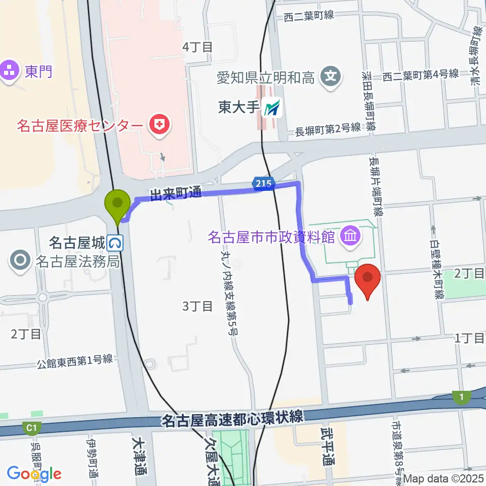 市役所駅からウィルあいちへのルートマップ地図