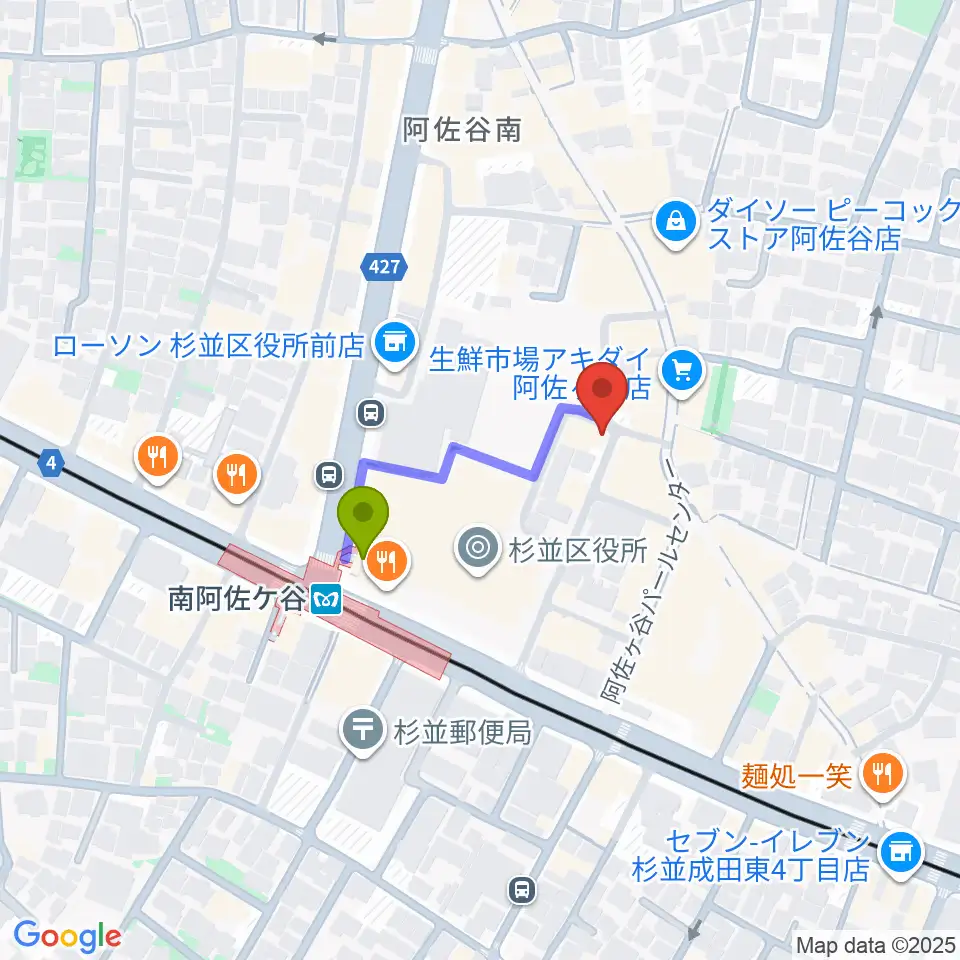 阿佐ヶ谷シアターシャインの最寄駅南阿佐ケ谷駅からの徒歩ルート（約2分）地図