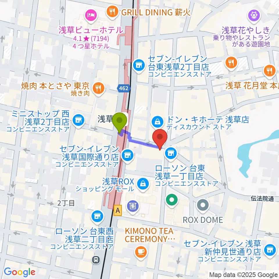 浅草東洋館の最寄駅浅草駅からの徒歩ルート（約1分）地図