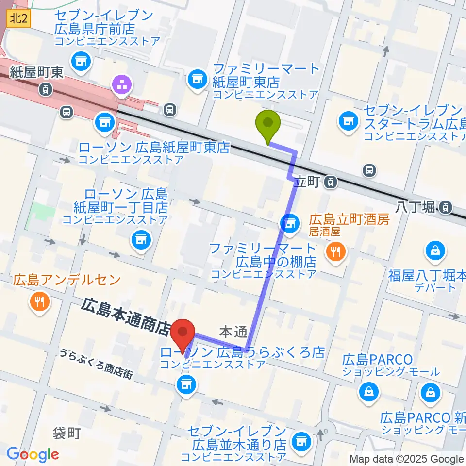 BIGBOSS広島の最寄駅立町駅からの徒歩ルート（約4分）地図