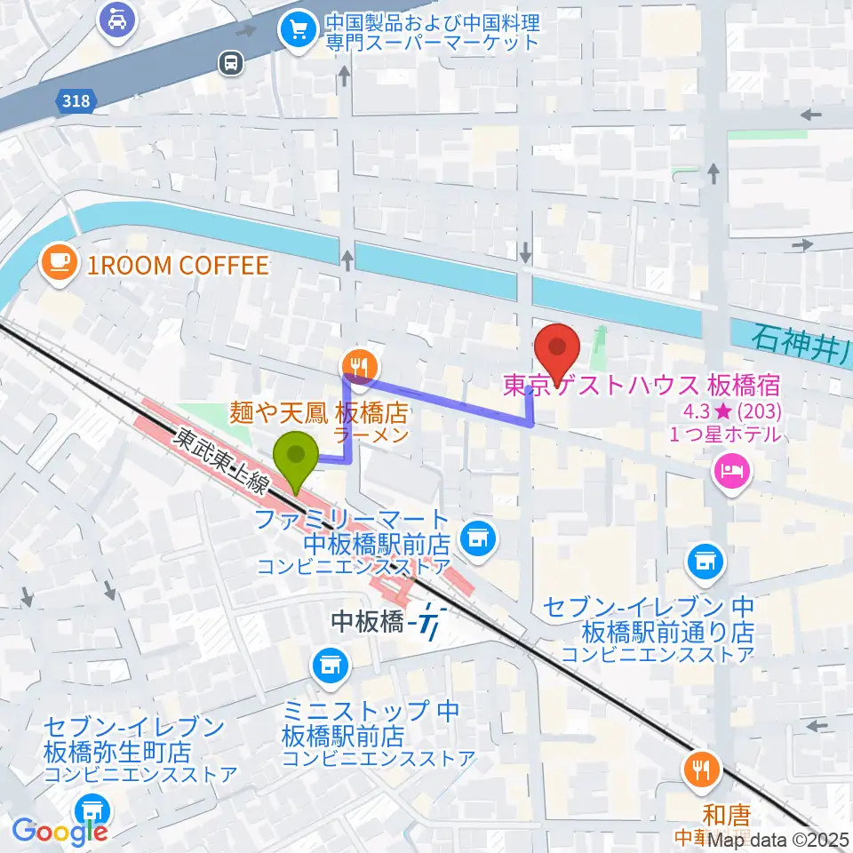 新生館スタジオの最寄駅中板橋駅からの徒歩ルート（約3分）地図