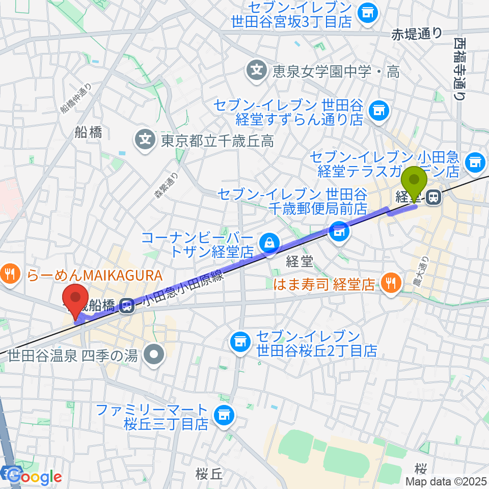 経堂駅からAPOCシアターへのルートマップ地図