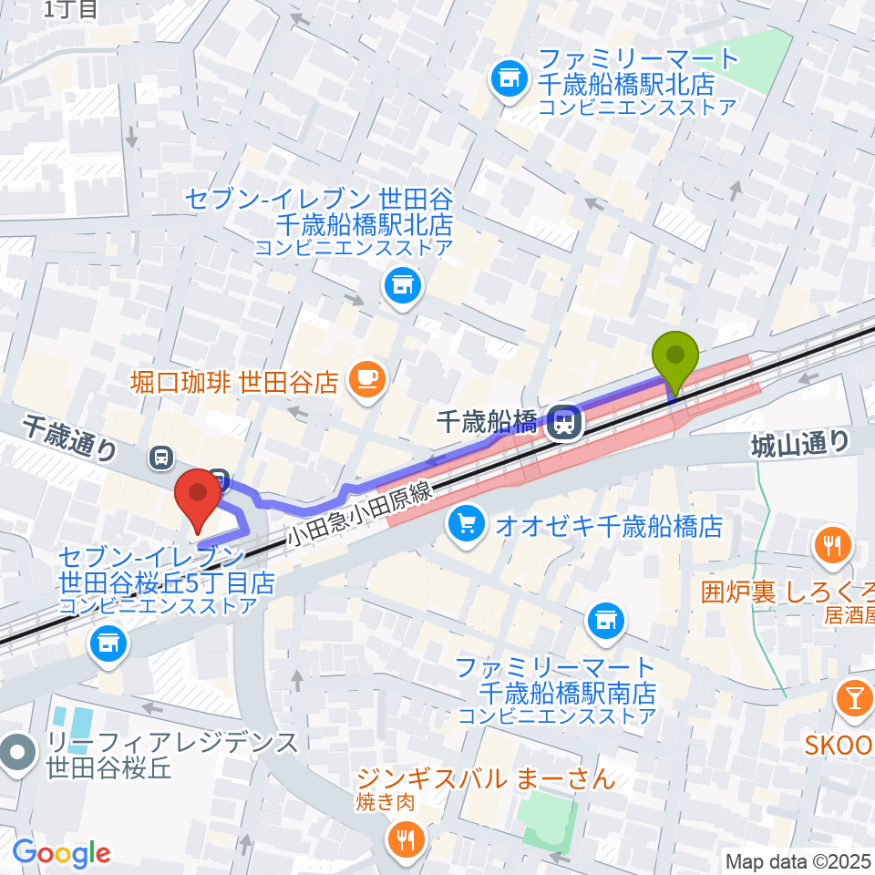 APOCシアターの最寄駅千歳船橋駅からの徒歩ルート（約4分）地図