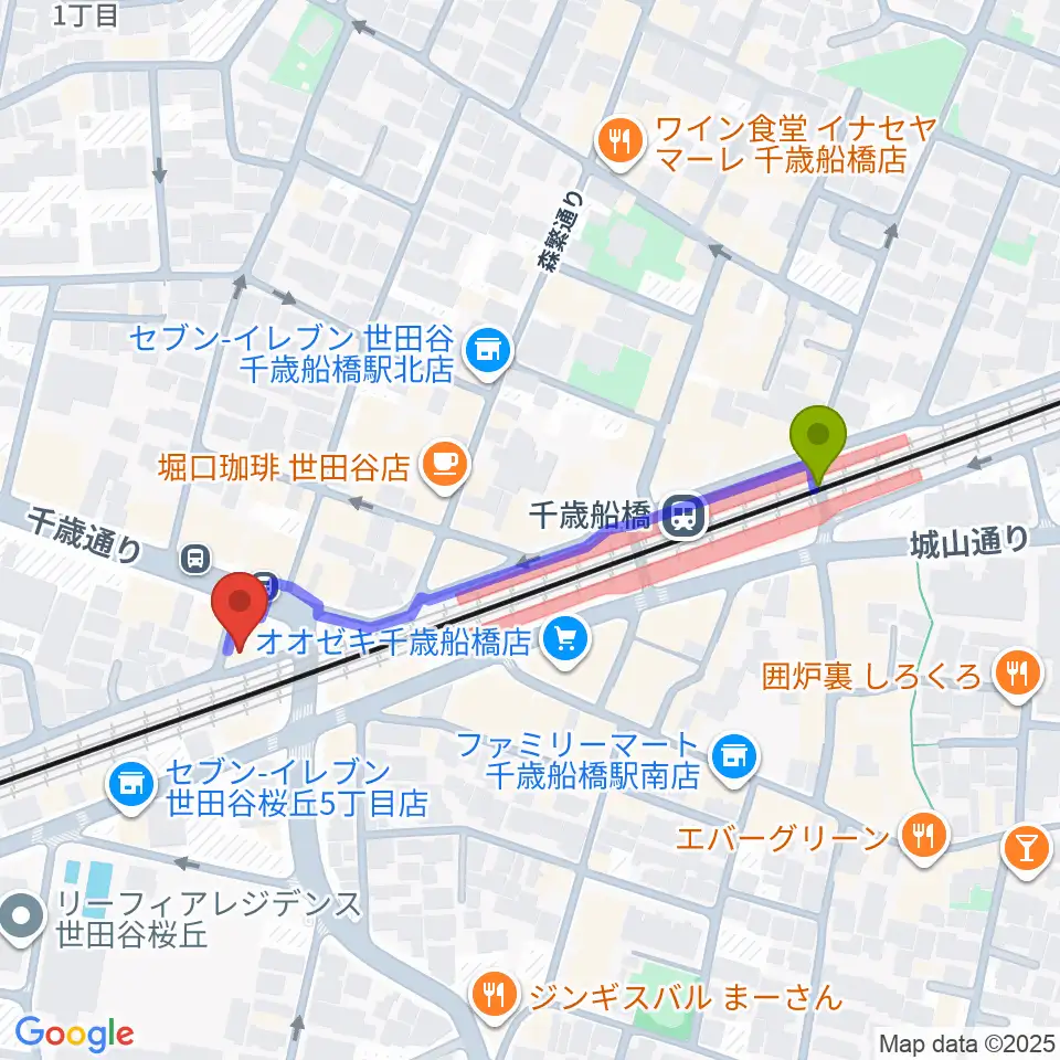 APOCシアターの最寄駅千歳船橋駅からの徒歩ルート（約4分）地図