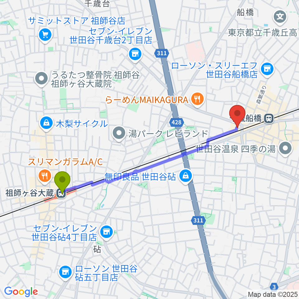 祖師ヶ谷大蔵駅からAPOCシアターへのルートマップ地図