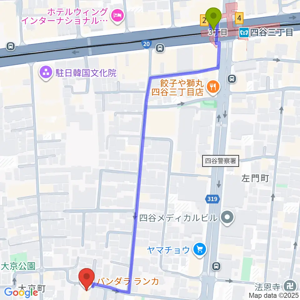 アートコンプレックスセンターの最寄駅四谷三丁目駅からの徒歩ルート（約7分）地図
