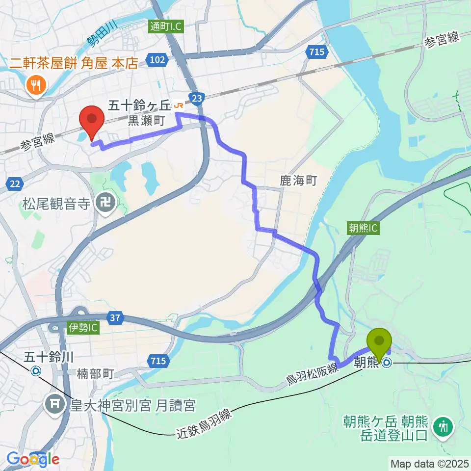 朝熊駅からいせトピアへのルートマップ地図