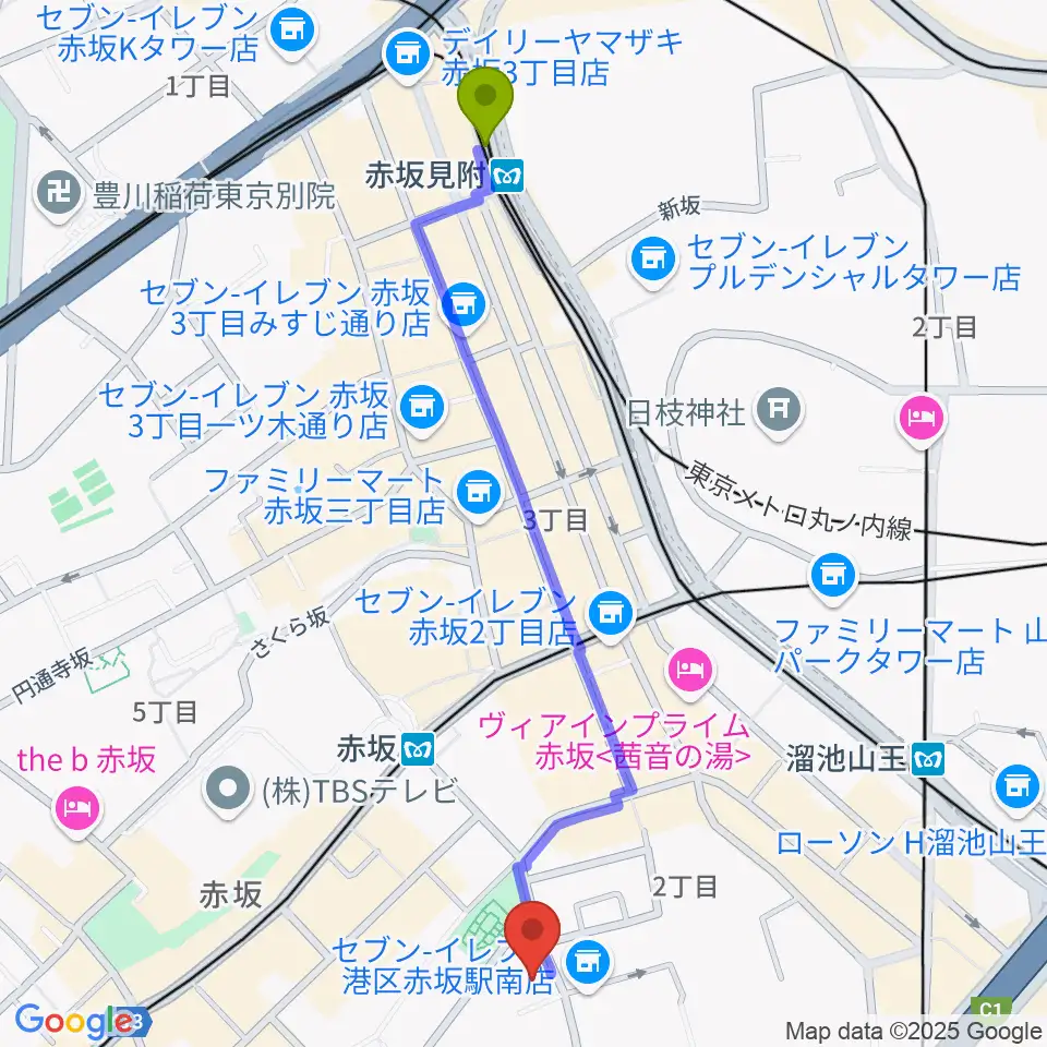 赤坂見附駅から赤坂B flatへのルートマップ地図