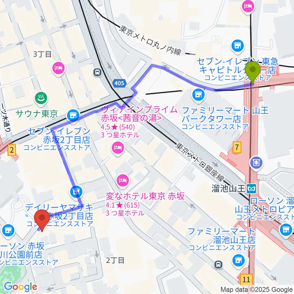 溜池山王駅から赤坂G's barへのルートマップ地図