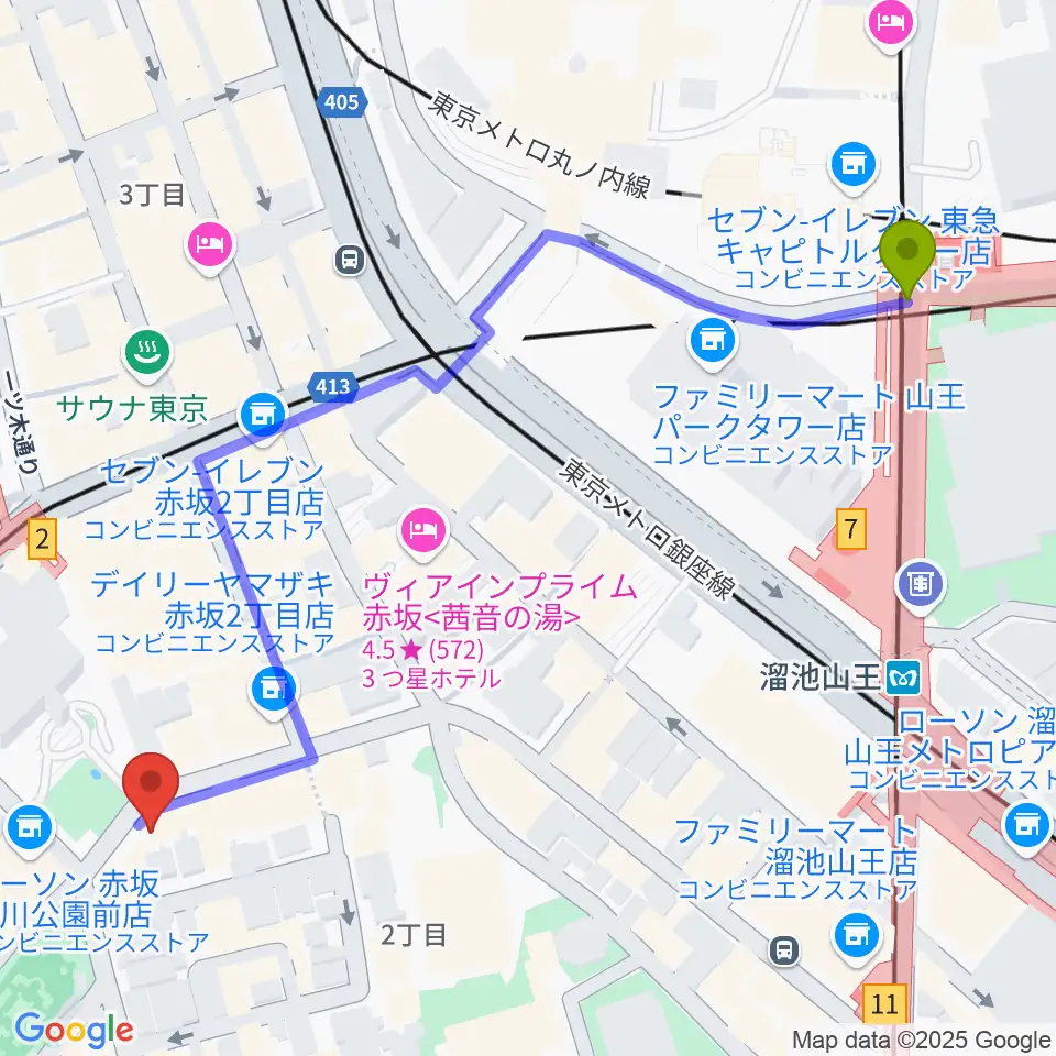 溜池山王駅から赤坂G's barへのルートマップ地図