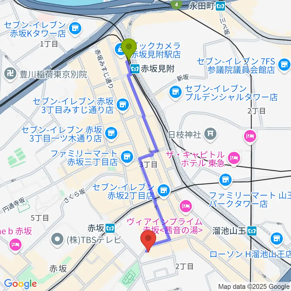 赤坂見附駅から赤坂G's barへのルートマップ地図