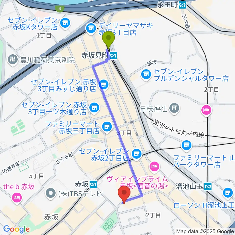 赤坂見附駅から赤坂G's barへのルートマップ地図