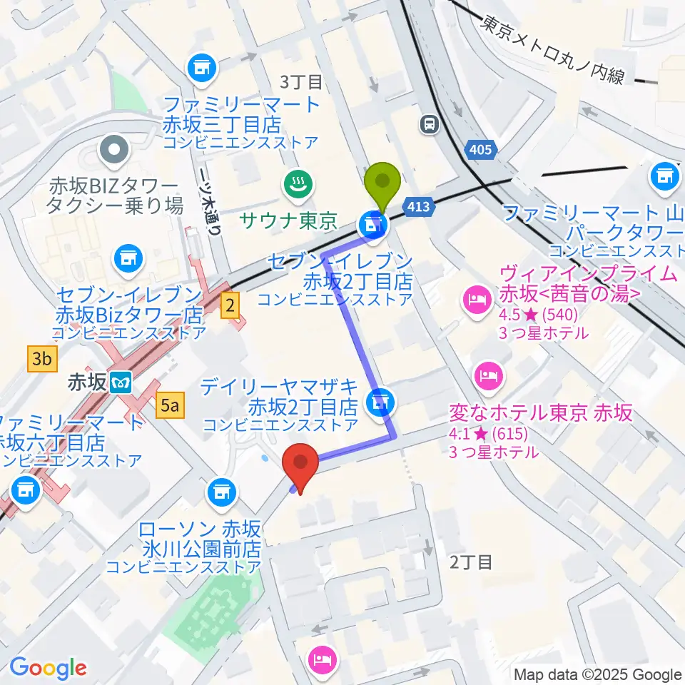 赤坂G's barの最寄駅赤坂駅からの徒歩ルート（約3分）地図