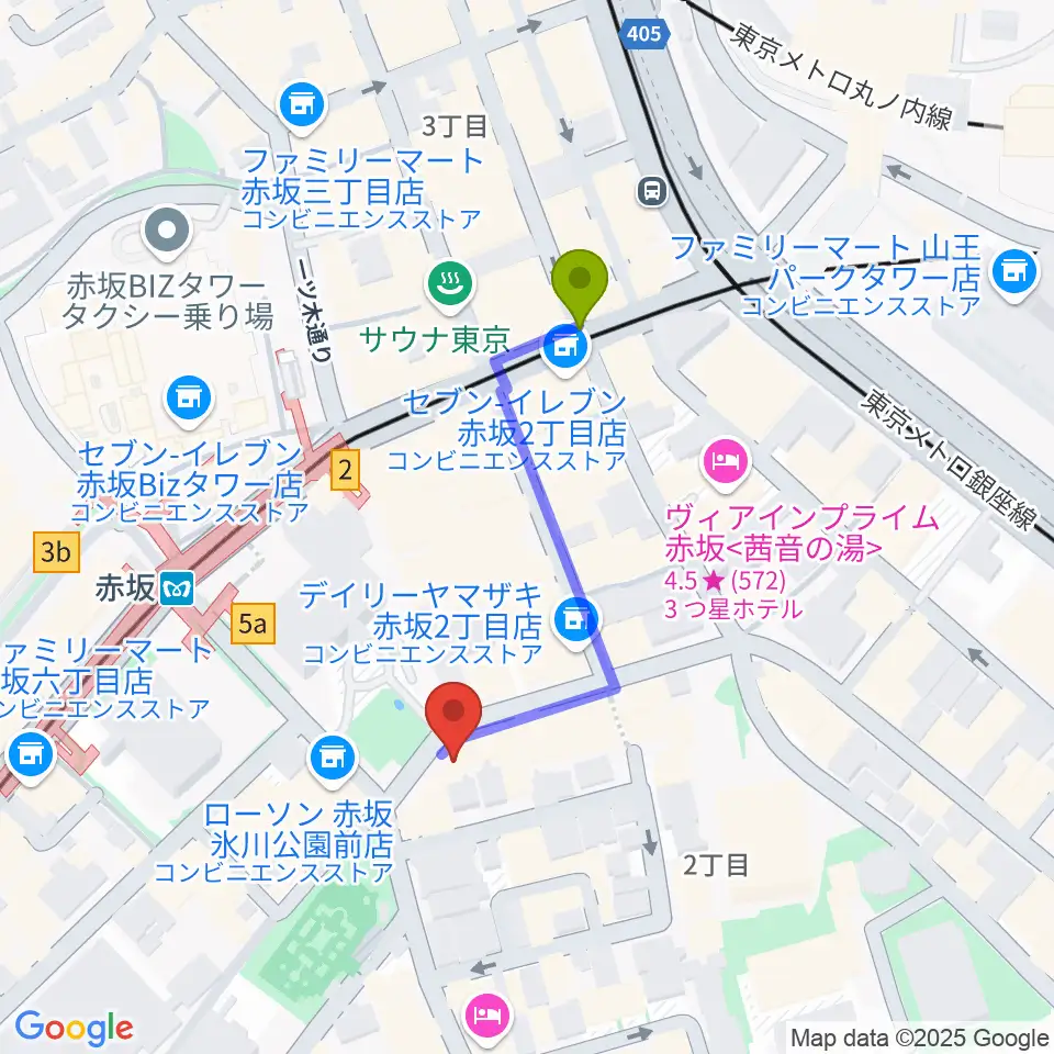 赤坂G's barの最寄駅赤坂駅からの徒歩ルート（約3分）地図