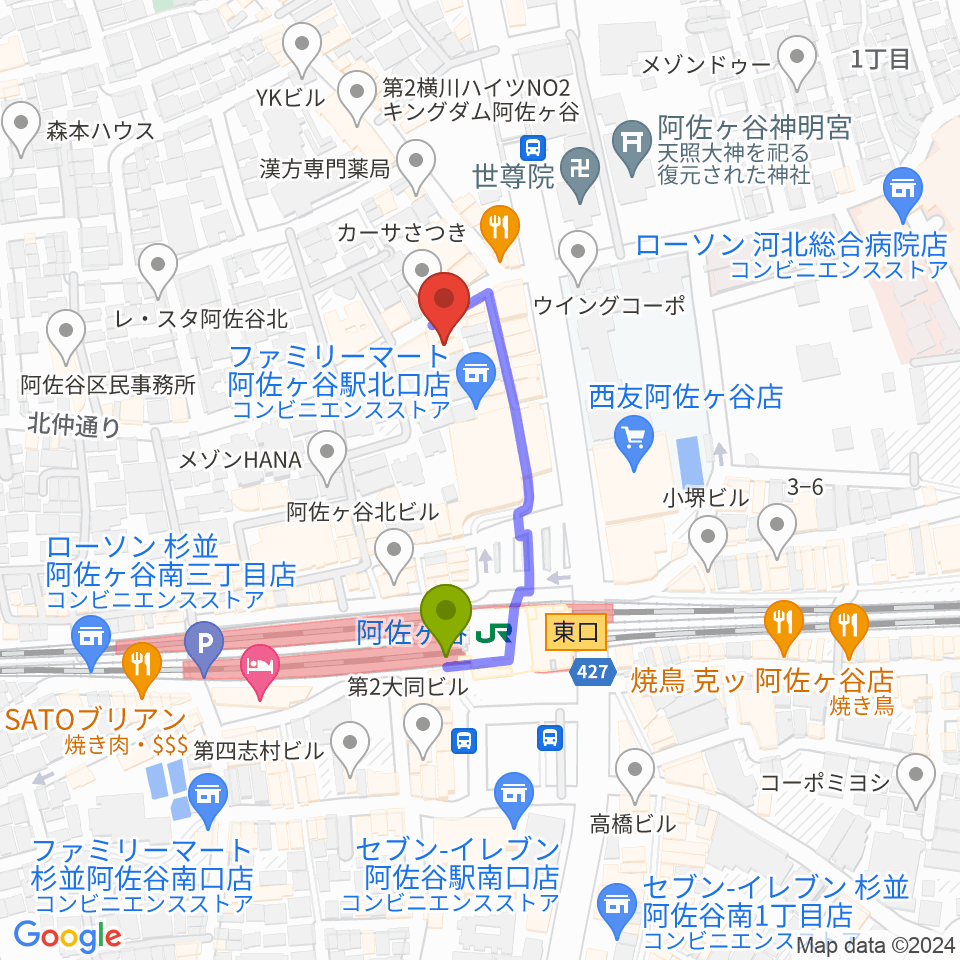 阿佐ヶ谷ラフォーレの最寄駅阿佐ケ谷駅からの徒歩ルート（約3分）地図